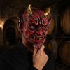 Realistic Devil Mask Halloween Red Cosplay Mask, Creepy Golden Horned Demon Latex Scary Masquerade Costume Party Full Face for Men Adults Horror