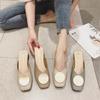 Fashion Mules Half Slippers Women  Summer Flat Shoes Comfortable Luxury Female Slipper Low-Heeled Square Head Flip-Flops