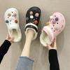 Зимние женские плюшевые тапочки на платформе с рисунком, женские пушистые толстые подошвы, тапочки для девочек, садовая обувь, женская обувь с отверстиями 5