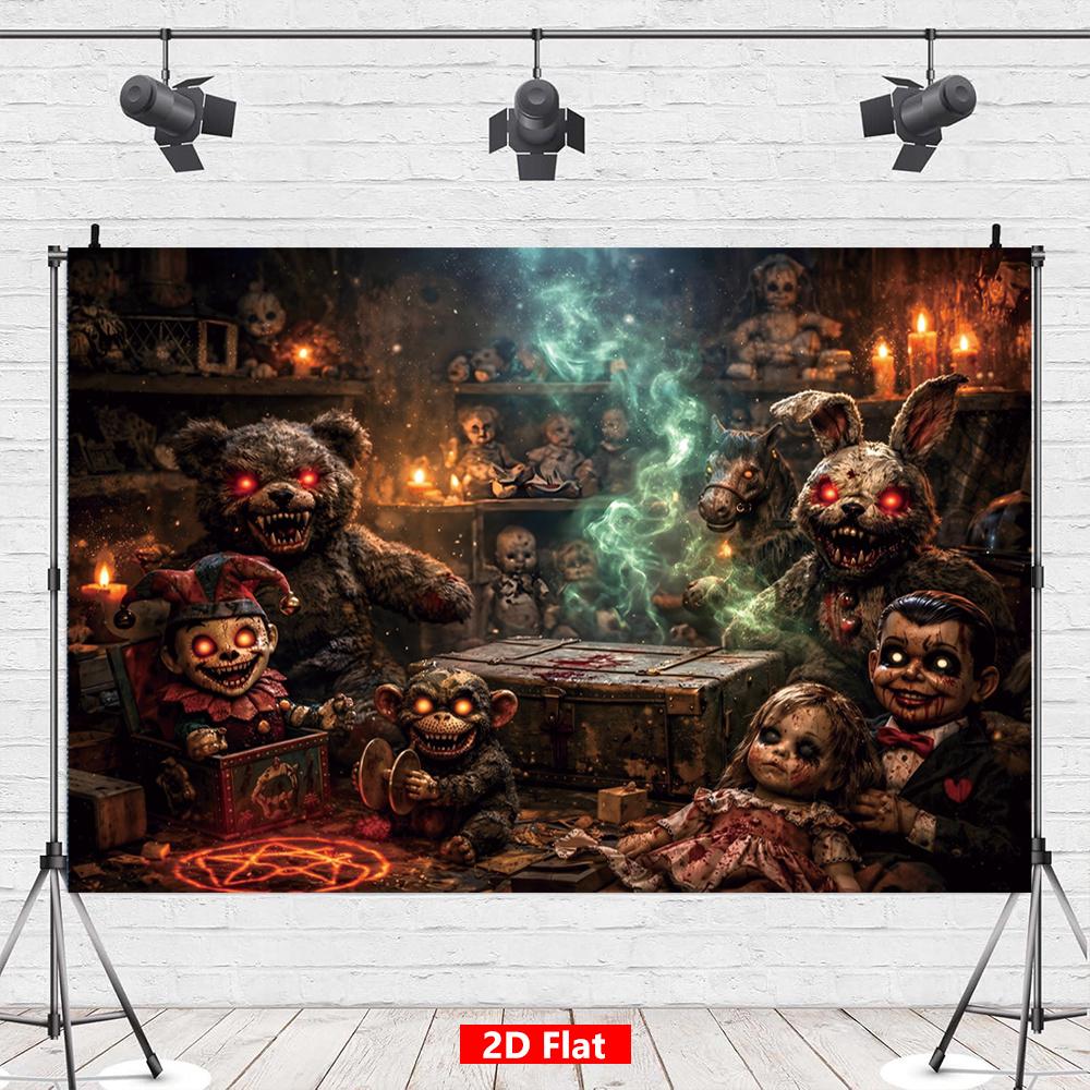 [2D Flat] 1 piece, spine-energizing Halloween banner, creepy doll room pattern, terrifying polyester hanging signDJH