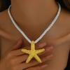Women's Exaggerated Boho Big Starfish Star Pendant Choker Necklace Summer Punk White Chunky Chain Y2K Jewelry Accessory