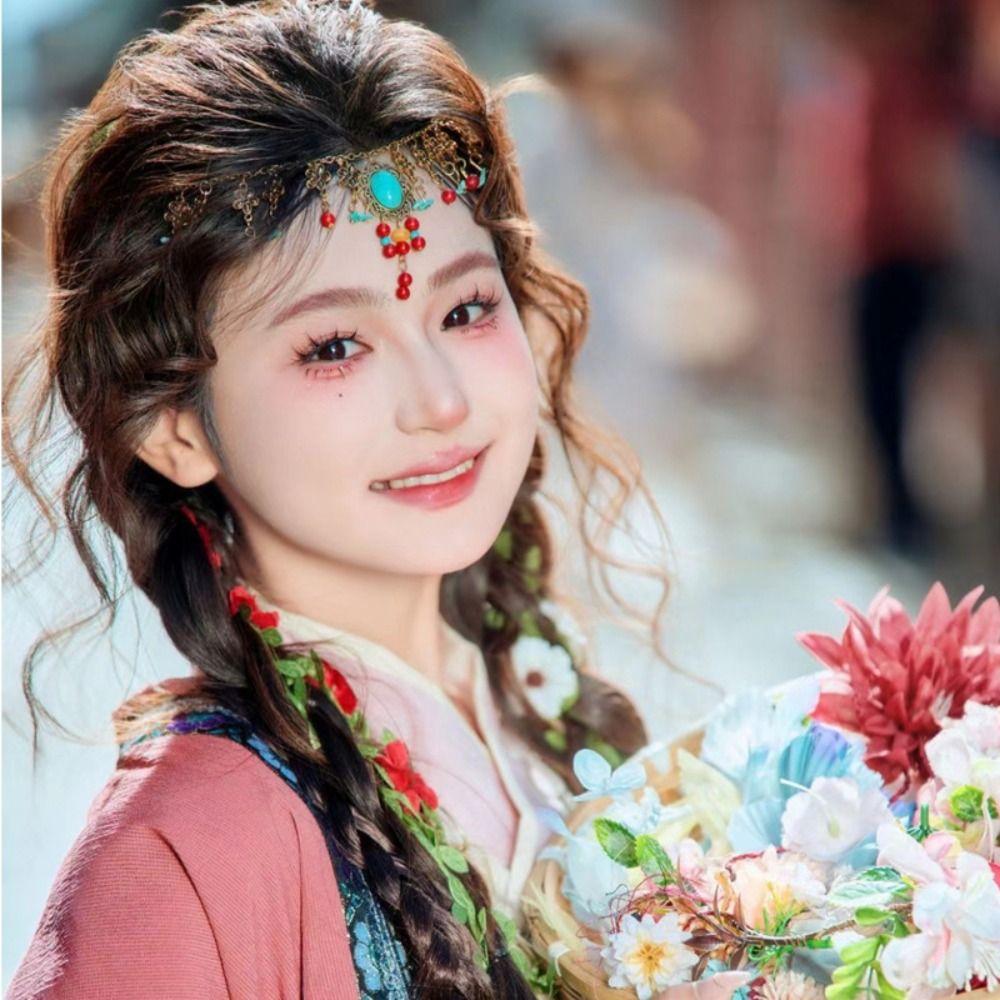 Этнический Стиль Этнический Стиль Цепочка на Лоб Серьга Бусины Кисточки Повязки на Голову Фестивальные Головные Украшения