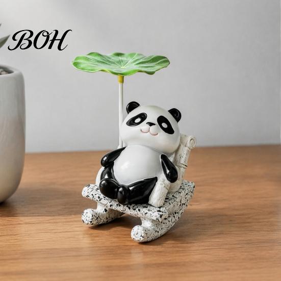 Lotus Leaf Shade Decor Rocking Frog Panda Figurine, Cute Resin Bobble Chair with Design, Creative Office Stress Relief Desk Ornament for Car