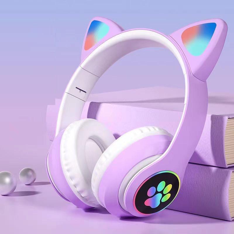 STN-28 Luminous Cat Ear Wireless Bluetooth Headset with Heavy Bass, Over-ear, Sport & Card Slot
