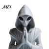 Matte Gray Meditation Figure 3D Printed Alien Statue, Zen Desk Decor Ornament, Sci-fi Sculpture Cute Extraterrestrial Figurine for Home Office, Sci Fi