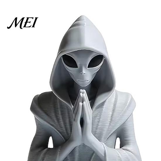 Matte Gray Meditation Figure 3D Printed Alien Statue, Zen Desk Decor Ornament, Sci-fi Sculpture Cute Extraterrestrial Figurine for Home Office, Sci Fi
