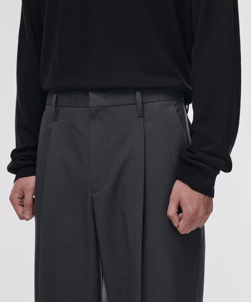 MUSINSA STANDARD Narrow Belt One-Pleat Wide Slacks [Gray]