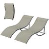 Set of 2 S-shaped Lounge Chair Foldable Sleeping Bed 165x61x63cm Khaki