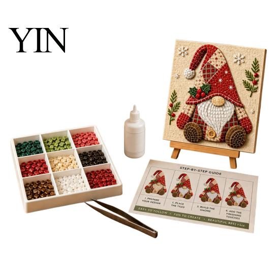 Therapeutic Crafting Projects Gnome Mosaic Art Kit for Adults, DIY Xmas Craft Set, Autumn Relaxing Healing Hobby Kits Winter Coastal Gnome,