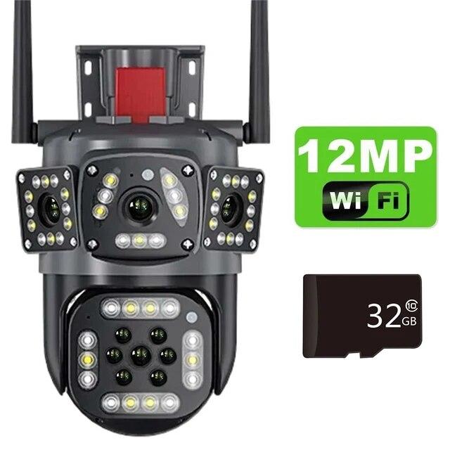EU Plug 12MP PTZ WiFi 6K Dual Lens Camera Wireless Three Screens Protection Motion Detection Outdoor IP CCTV Survalance Home Protection
