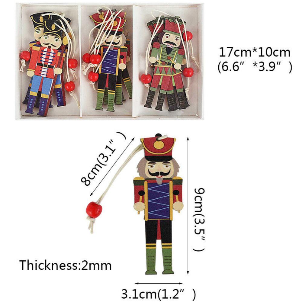 9Pcs/Set Wooden Nutcracker Soldier Christmas Tree Hanging Ornaments Xmas Puppet Decor Supplies
