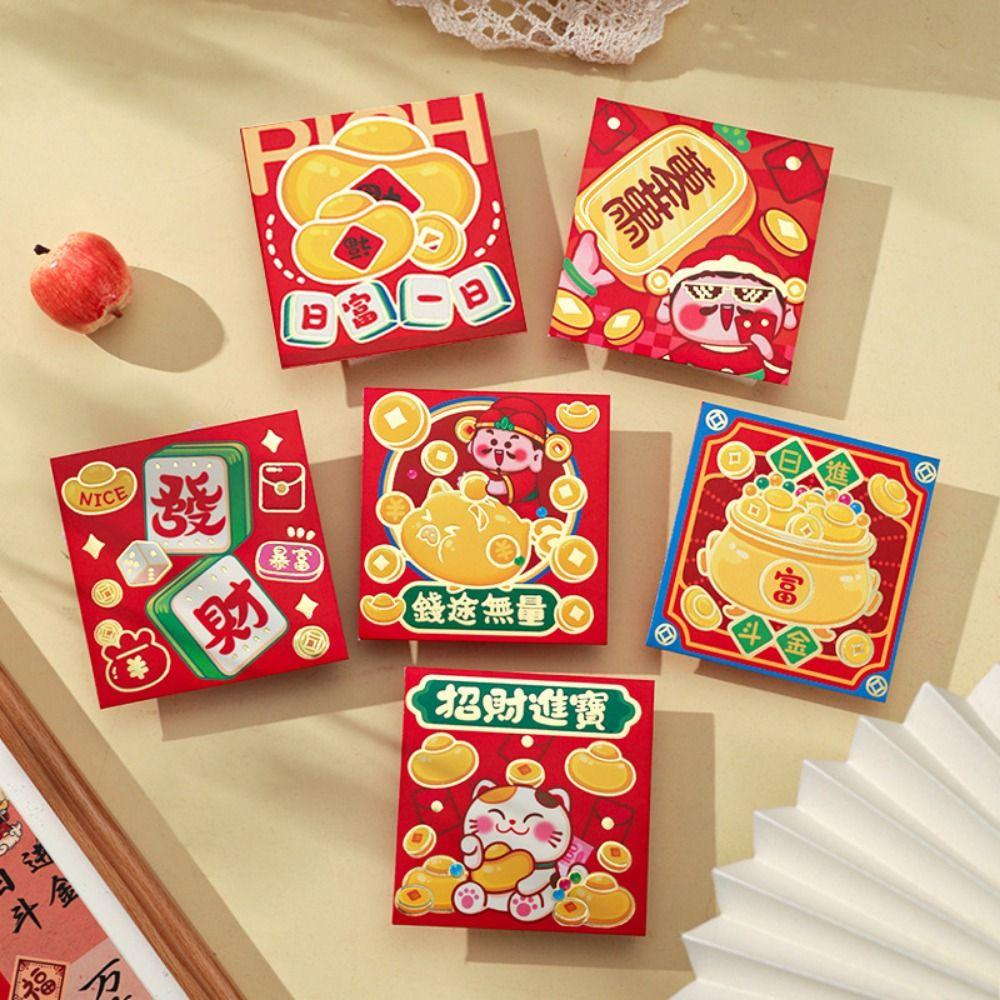 6Pcs Cartoon Lucky Red Pocket Thickened New Year Red Packet 2025 Red Envelope Bag Spring Festival