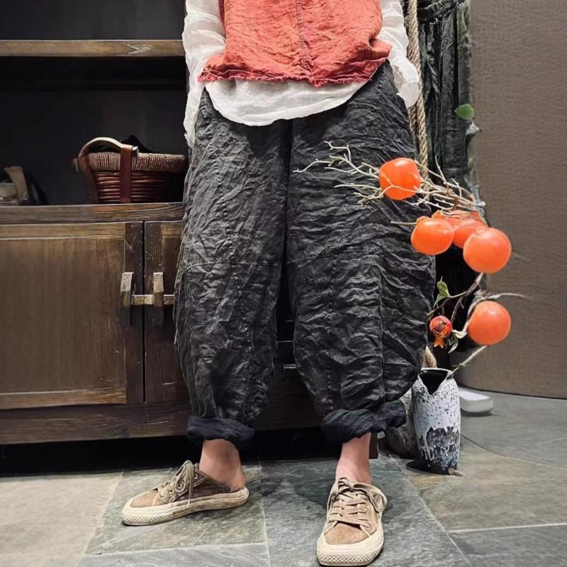 Johnature Женские брюки гаремы однотонные с эластичной талией, карманами, в стиле пэчворк, летние свободные брюки длиной до щиколотки