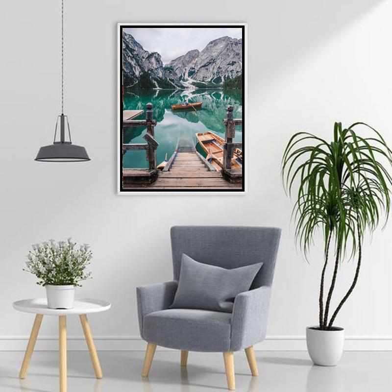 Full Round Drill DIY Diamond Painting Boat Full Round Drill Lake Scenery Embroidery Cross Stitch Home Decor Gift