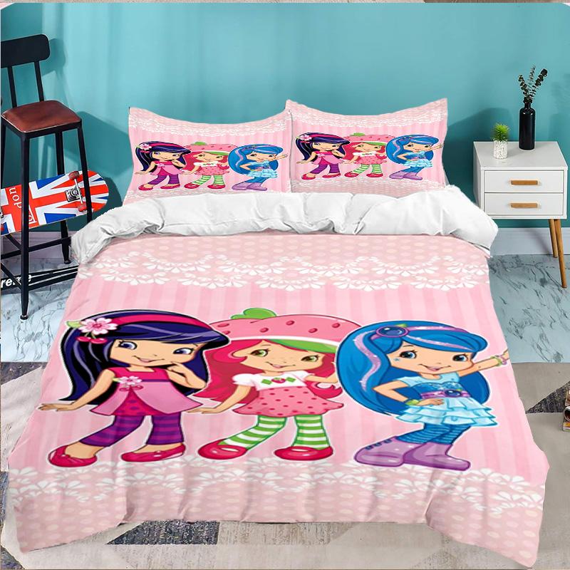 Straw-berry Sweet Moment 3pcs Bedding Set,Including 1pc Duvet Cover And 2pcs Pillowcases Perfect Gift for Christmas,Ideal for Bedroom, Dormitory
