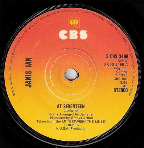 7inch Record JANIS IAN At Seventeen SCBS3498 CBS 1976 UK CountryFolk Used