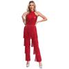 Women Sleeveless Jazz Costume Flowy Tassel Rompers Performance Dancewear Fringe Jumpsuit Tango Cha-Cha Samba Dancing Party Dress