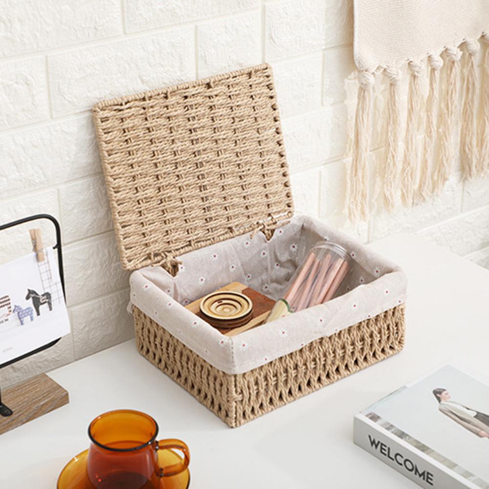 3PCS Rattan Woven Laundry Basket Cosmetic Jewelry Storage Basket Fabric Artly Handcrafted Three-Piece Set for Items