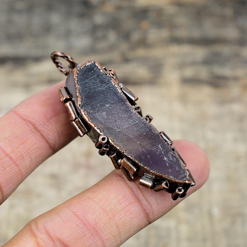 African Amethyst Rough Pendant Electroformed Copper Pendant Rose Quartz Pendant Handmade Gemstone Pendant Electroformed Jewelry Gift For Her