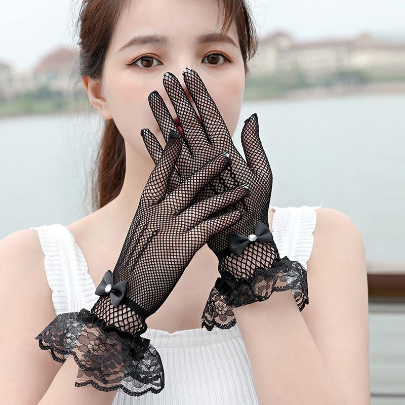 Женские церемониальные этикетные сетчатые тонкие варежки в стиле готического панка, сексуальные перчатки, черные, белые, мягкие, эластичные, для девочек, кружевные, ажурные перчатки в стиле Лолиты