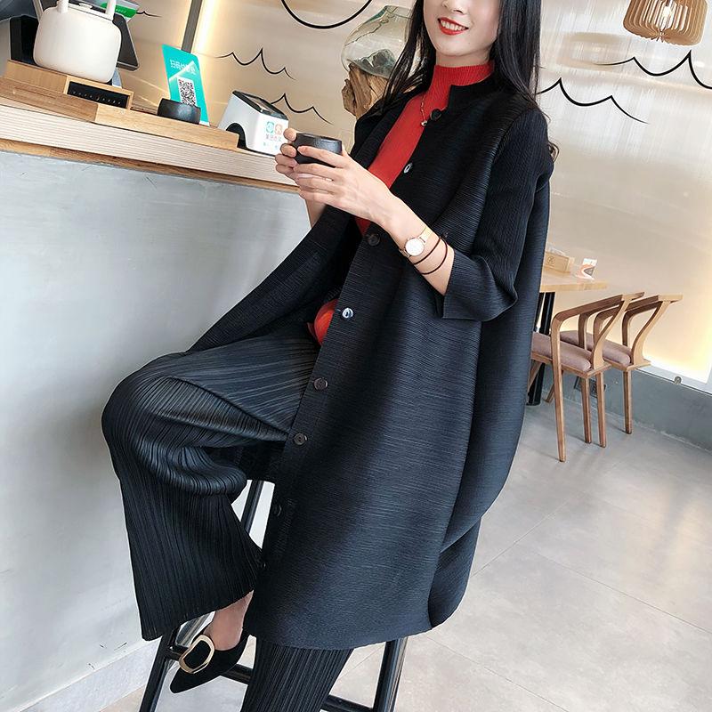 Blouse Single-breasted Windbreaker Mid-length 2022 Stand-up Collar Temperament Jacket Three-quarter Sleeves All-match Cardigan