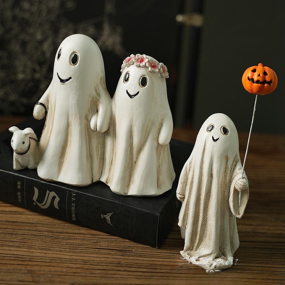 Halloween Ghost Figurine Decoration Resin Pumpkin Spooky Statue Home Ornaments Desktop Bookshelf Holiday Scene Ghost Props Decor