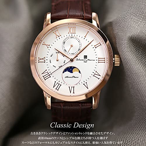 Watch Moon Phase Multi Calendar 5 ATM Water Resistant Business Formal Leather Belt Limited Model Silver Blue [Salvatore Mara] Men's SM21106-SSBL