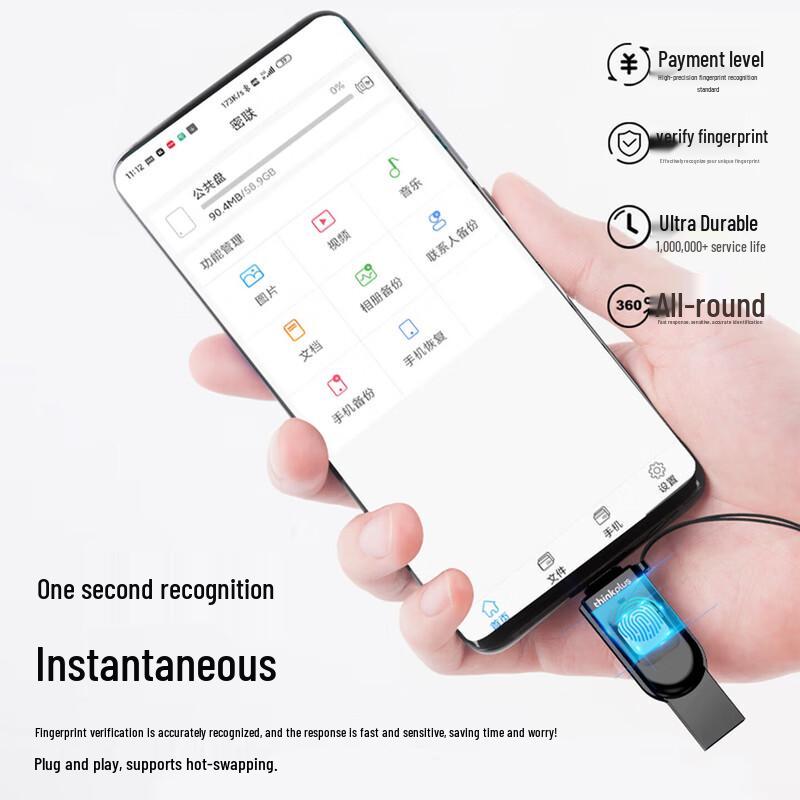 Lenovo ThinkPlus TFU301 128 ГБ USB 3.0 Type-C Флеш-накопитель с шифрованием по отпечатку пальца