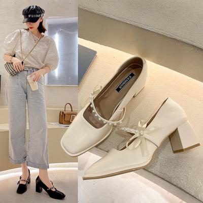 Весна-лето Туфли Мэри Джейн Женские Туфли Для Вечеринок Модные Женские Туфли На Высоком Каблуке Брендовые Женские Туфли-Лодочки Квадратный Каблук 6 см Черный D024