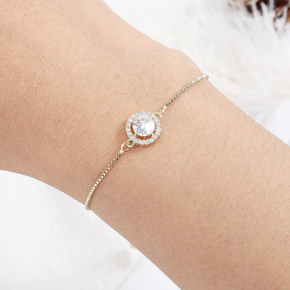 Yupsk Classic Simple Round Cubic Zirconia Charm Adjustable Bracelet Shiny Crystal Engagement Wedding Jewelry