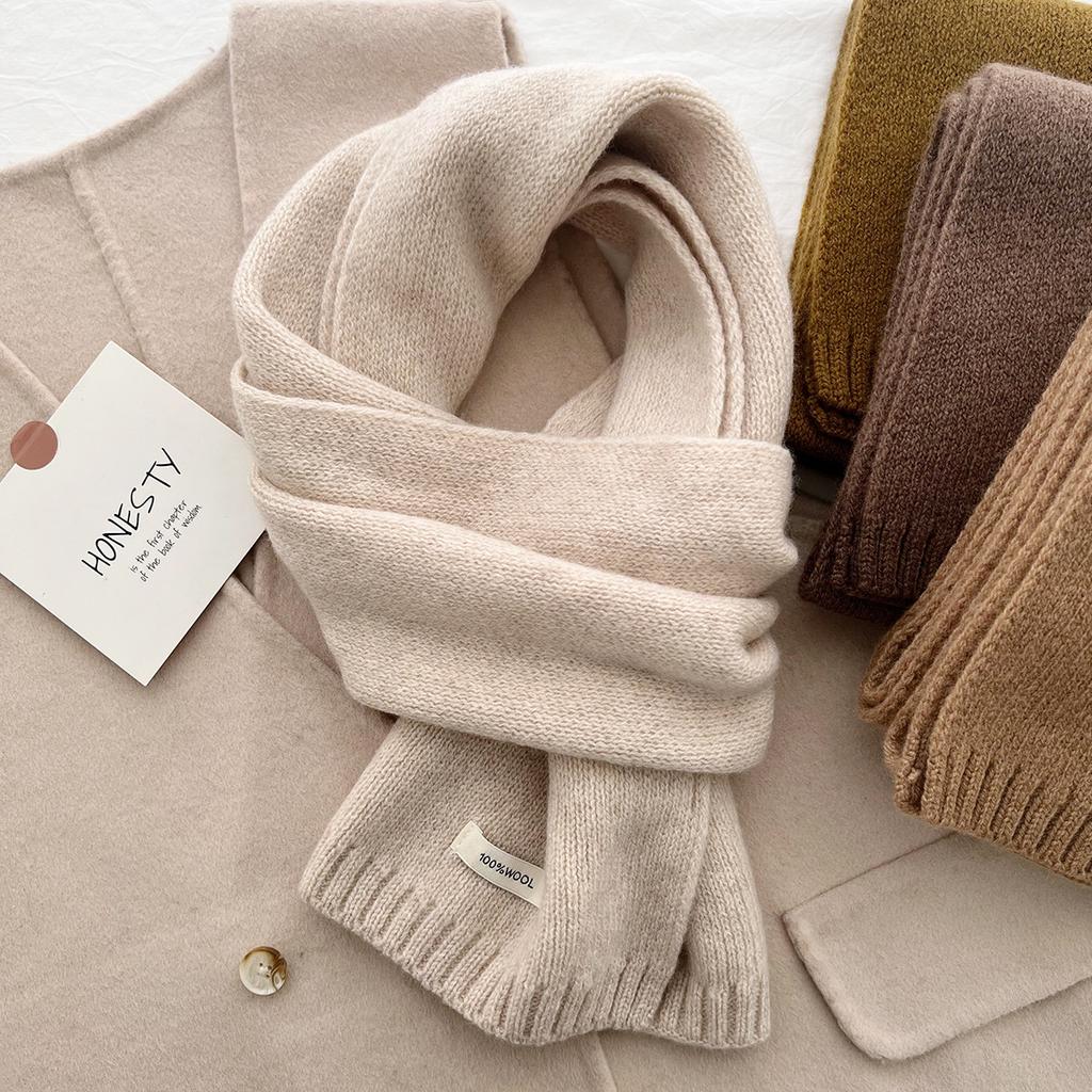 Selected Australian Pure Wool 100% Wool Scarf Solid Color Versatile Women'S New Winter Warm Knitted Scarf