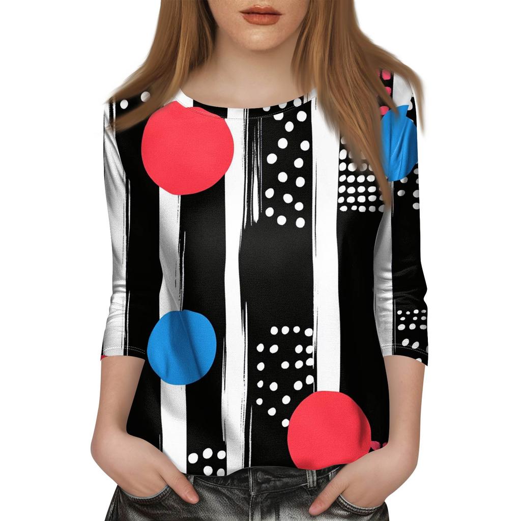 Women's Fashion Casual Seven Sleeve Printed Round Neck T-Shirt Top