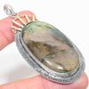 Labradorite Two Tone 925 Sterling Silver Jewelry Pendant 3.11" p9E61
