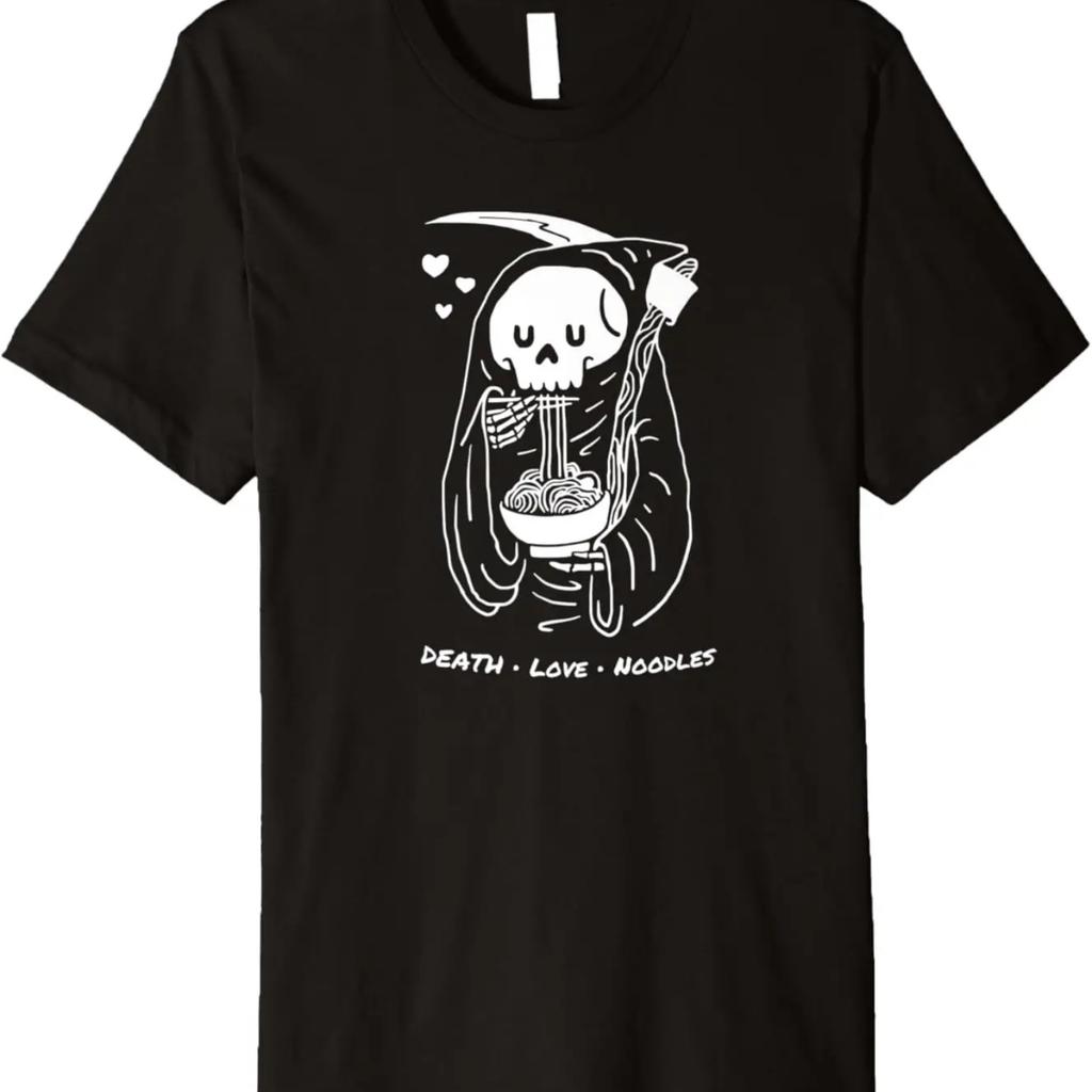 Death Love Noodles Cute Funny Cartoon Reaper Eating Ramen Premium T-Shirt