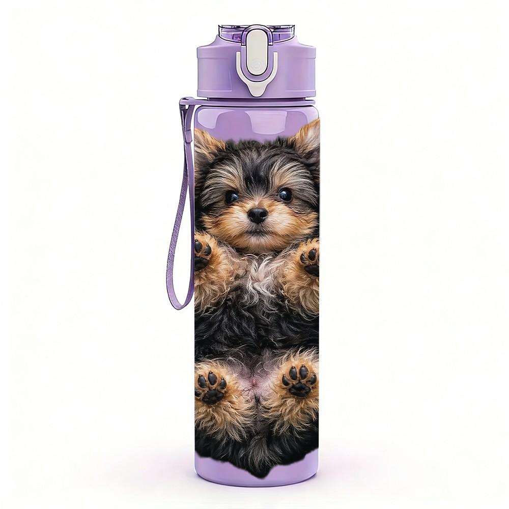 1PC Yorkie Puppy Paws Up Close 750ml Color Plastic Sports Water Bottle Leakproof Flip Straw Lid Suitable for Sports Office Home Use