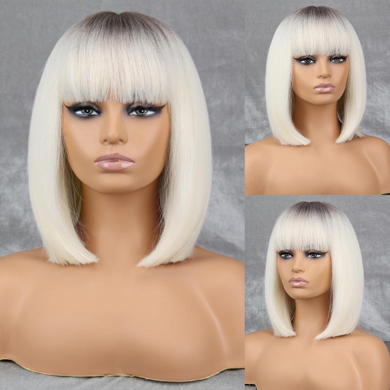 LISI HAIR Женская мода до плеч, коричневый прямой парик боб с челкой, синтетическое волокно, натуральный цвет, повседневная одежда, парик боб
