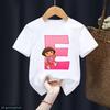 Children's fun T-shirt, Dora the Explorer alphabet printed T-shirt, summer casual Polyester comfortable short-sleeved shirt