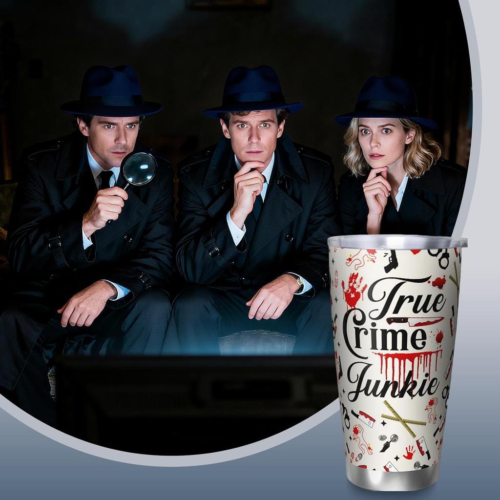True Crime Tumbler 20oz, Criminal Minds Merch Travel Mugs, Gifts for Serial Killer Lover Tumbler for Men Women, 20oz Coffee Cup for Crime Junkie