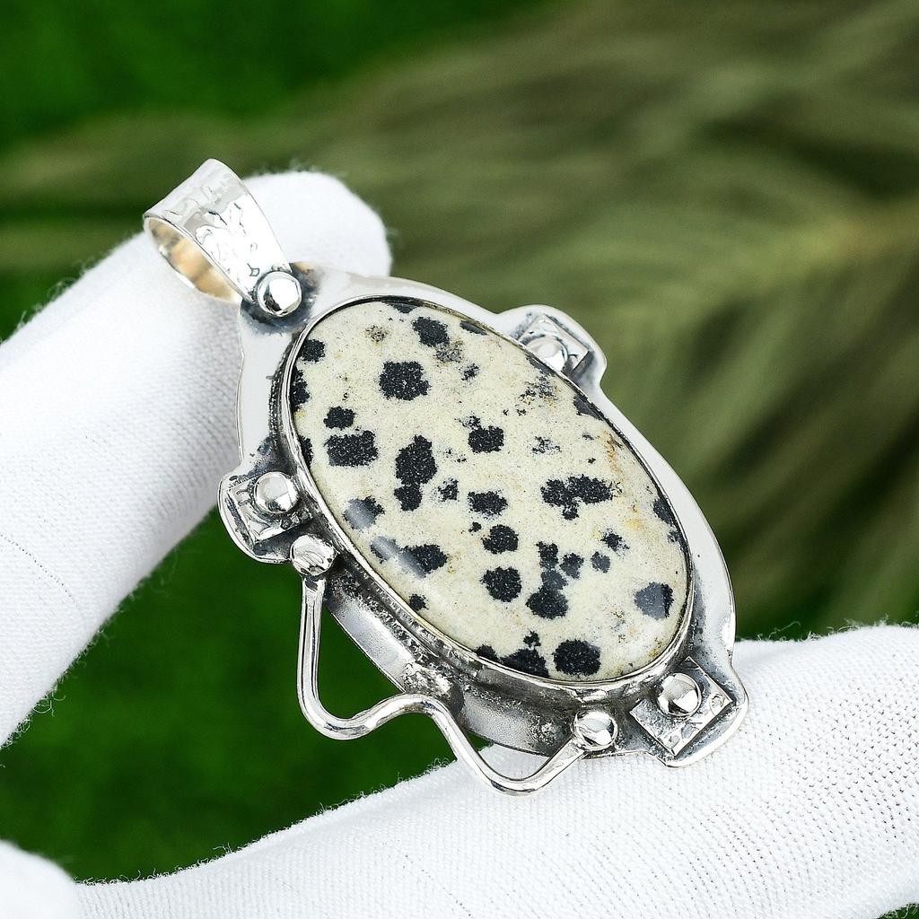 Natural Dalmatian Jasper Gemstone Pendant 925 Sterling Silver Jewelry For Girls