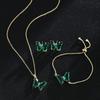 Butterfly Glass Material Romantic Jewelry Bracelet Necklace Earring Set for Women Wedding Dinner Dress Accessories