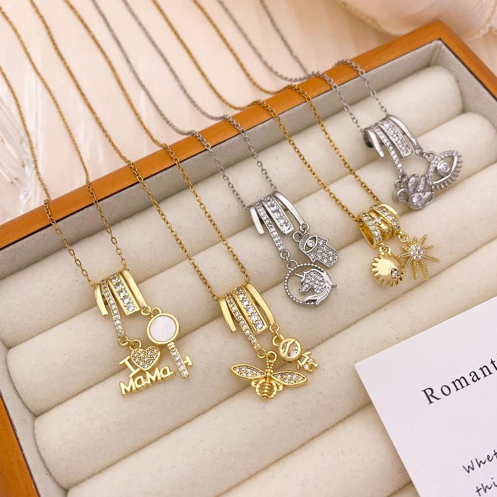 Necklace Copper Plated 18k Gold Explosive Love Necklace Aurora Sparkle Zircon Fashion Versatile Clavicle Chain Accessories