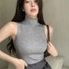 Sexy Hot Girl High Vest Women's Summer Slim Elastic Inner Wear Turtleneck Sleeveless Knitted Base Layer Sweater