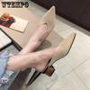 Spring and Summer Wrapped Toe Slippers Women's Mesh Medium Thick Heel  Pointed Toe Solid Color Outdoor Soft Sole Soft Upper Breathable Sandals