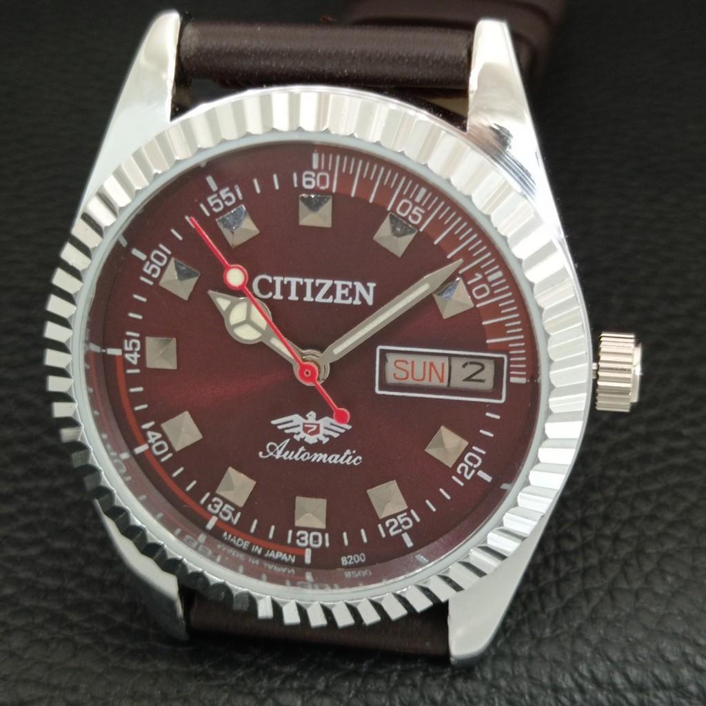 ВИНТАЖНЫЕ ОТРЕМОНТИРОВАННЫЕ МУЖСКИЕ АВТОМАТИЧЕСКИЕ ЧАСЫ CITIZEN 8200 ЯПОНИЯ КОРИЧНЕВЫЙ ЦИФЕРБЛАТ a447145-1