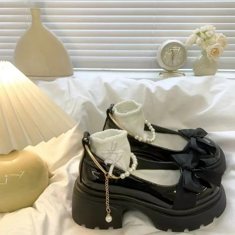 Модные женские лоферы Весна 2025 Новые туфли Мэри Джейн Женские Французский стиль Толстый каблук Высокий каблук Мягкая подошва Обувь Лолиты Zapatos De Mujer