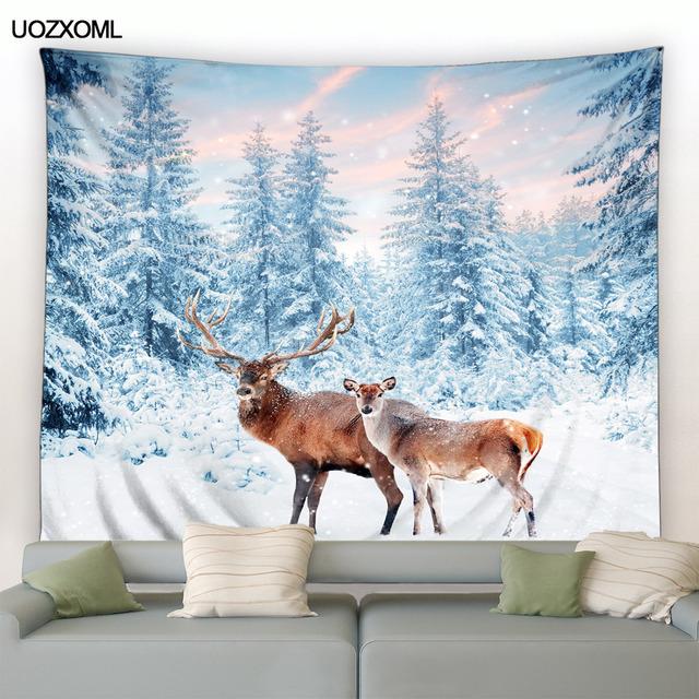 Рождественский гобелен на стене, природный белый лес, снежный настенный большой гобелен для вечеринки, гостиной, спальни, общежития, домашний декор