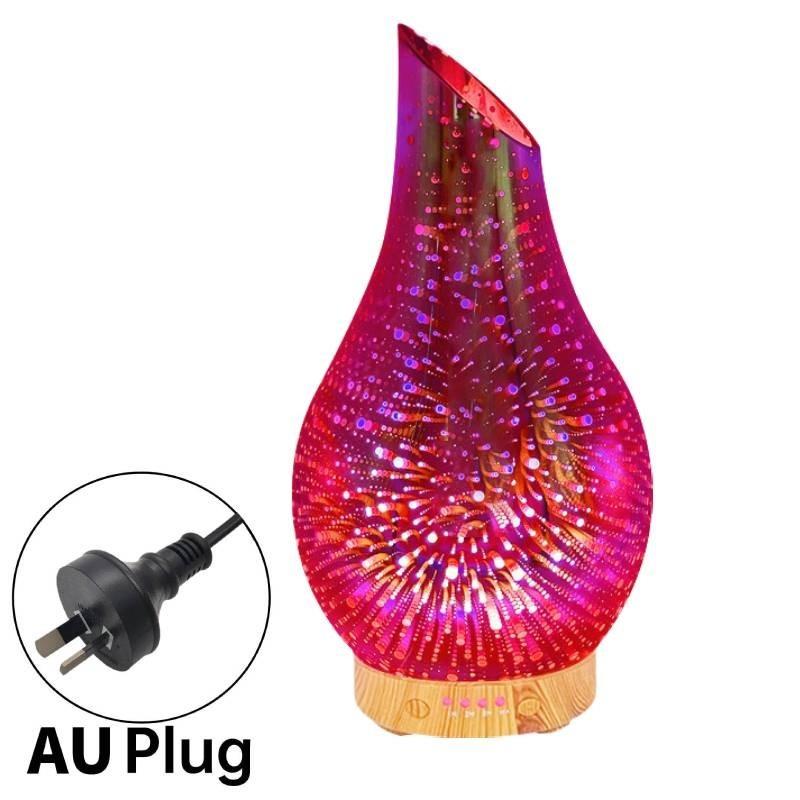 Креативный 3D Стеклянный Ультразвуковой Увлажнитель Холодного Пара с Текстурой Дерева для Дома 7 Цветов Ночник Диффузор Эфирных Масел Форма Вазы