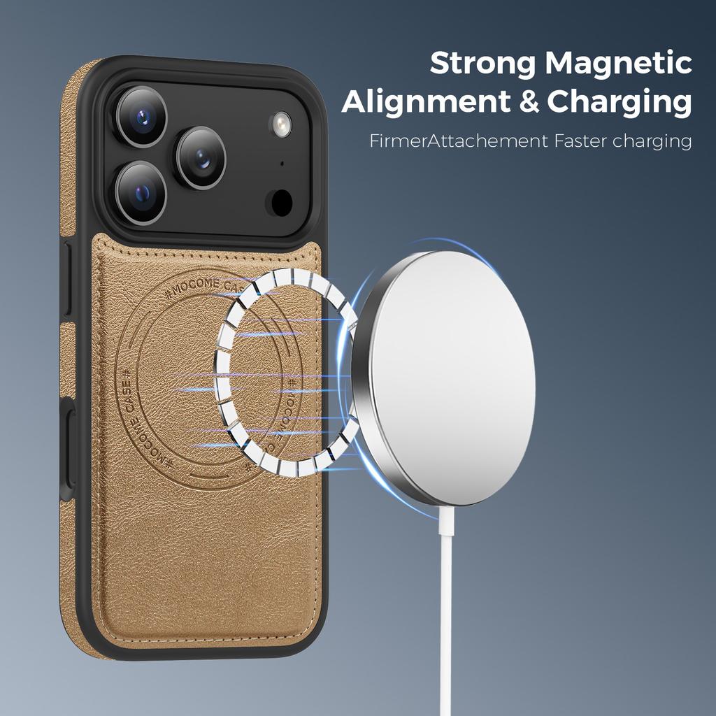 Чехол для iPhone 17 Pro, совместимый с MagSafe, с кожаной задней панелью