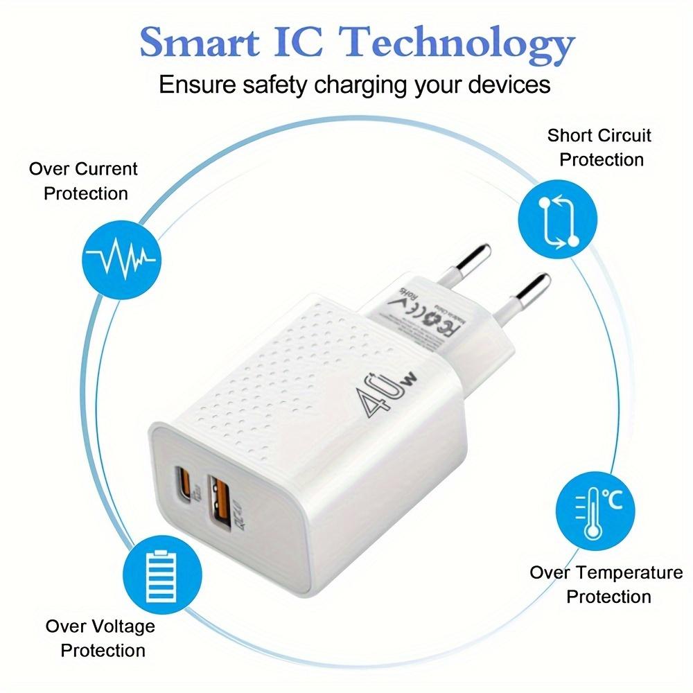 [ЕС] Двойное зарядное устройство USB C 40 Вт для быстрой настенной зарядки, сетевой адаптер Type C, вилка Qc4.0, с кабелем Type C длиной 100,58 см для iPhone 16 1514 13 12 Pro Max для iPad Airpod