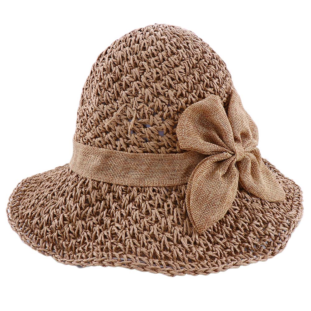 Casual Unique Anti-UV Sun Hat Matching Solid Color Bow Bucket Hats Shading Hat Korean Style Cap Seaside Straw Hat Women Sun Hat